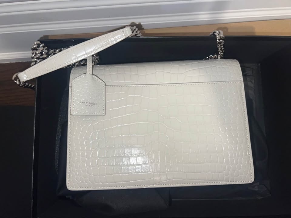 YSL Sunset Medium Bag - Croc-Embossed (Crema/Beige) - photo 4