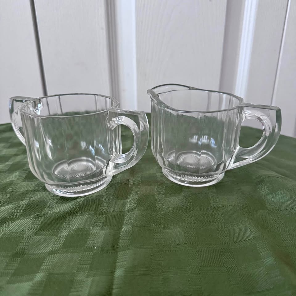 Depression era pressed glass cream and sugar
