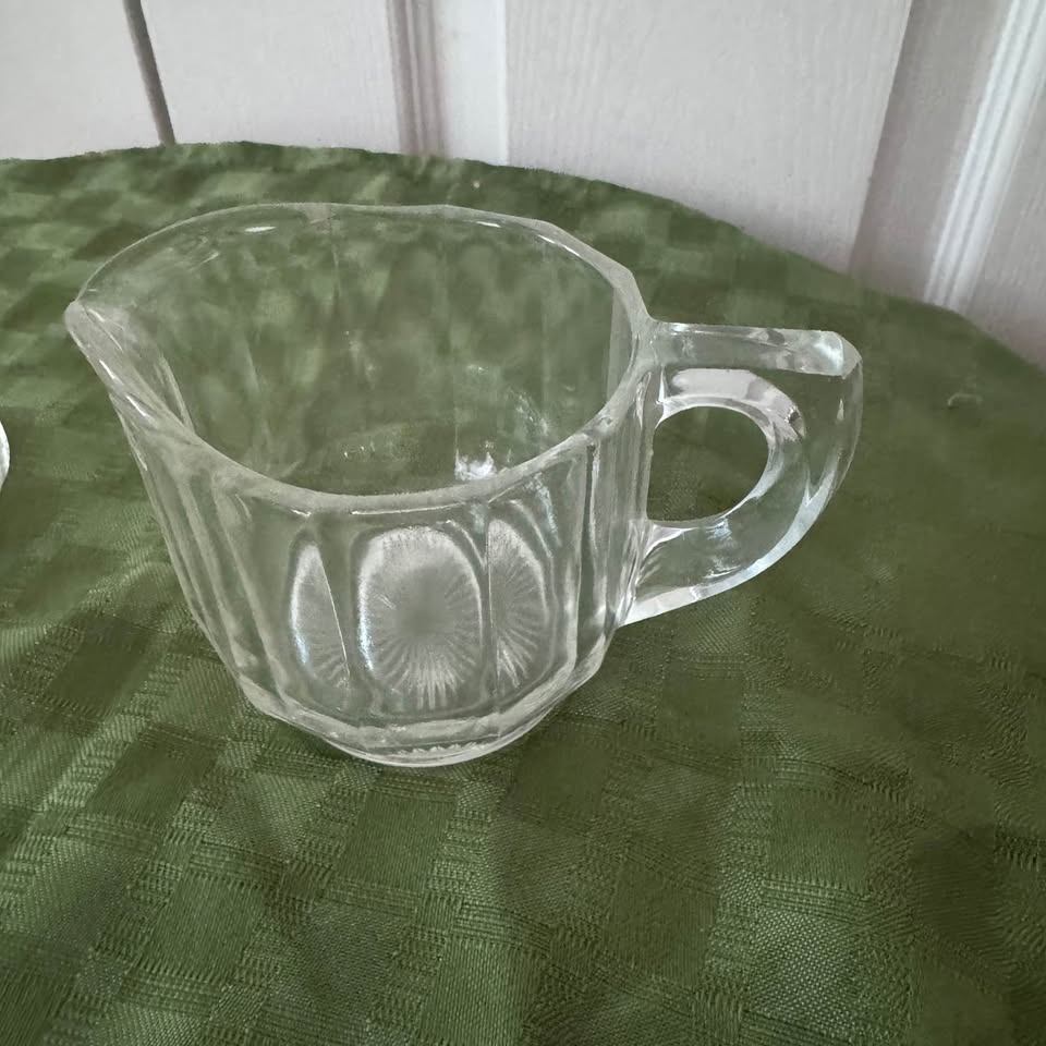 Depression era pressed glass cream and sugar - photo 4