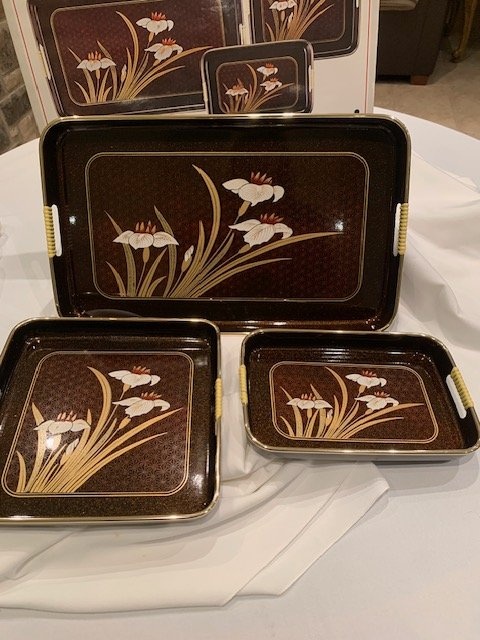 Vintage Japanese Lacquer Trays BNIB Set of 3 Nesting Trays - photo 2