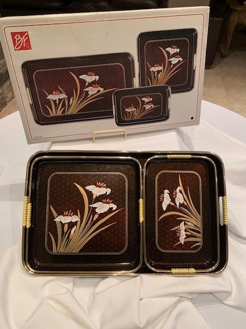 Vintage Japanese Lacquer Trays BNIB Set of 3 Nesting Trays - photo 3