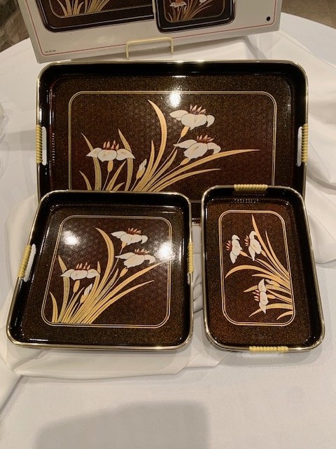 Vintage Japanese Lacquer Trays BNIB Set of 3 Nesting Trays - photo 4