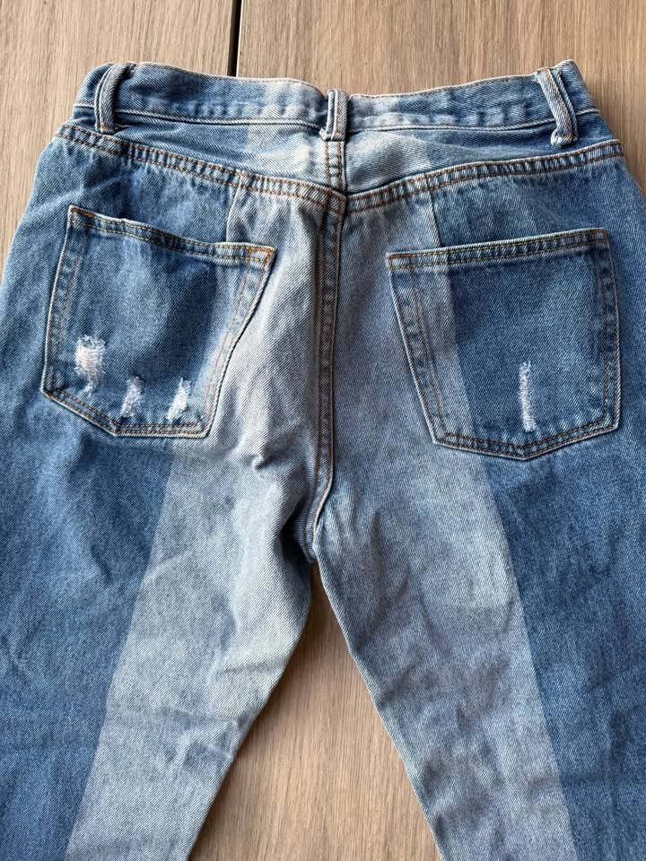 Straight Two Toned Patched Jeans - Size S - photo 4