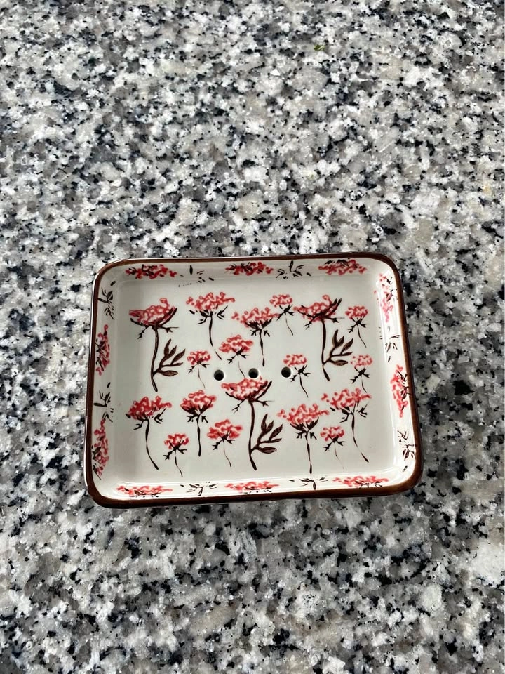 Red Floral Dish Soap Holder from England