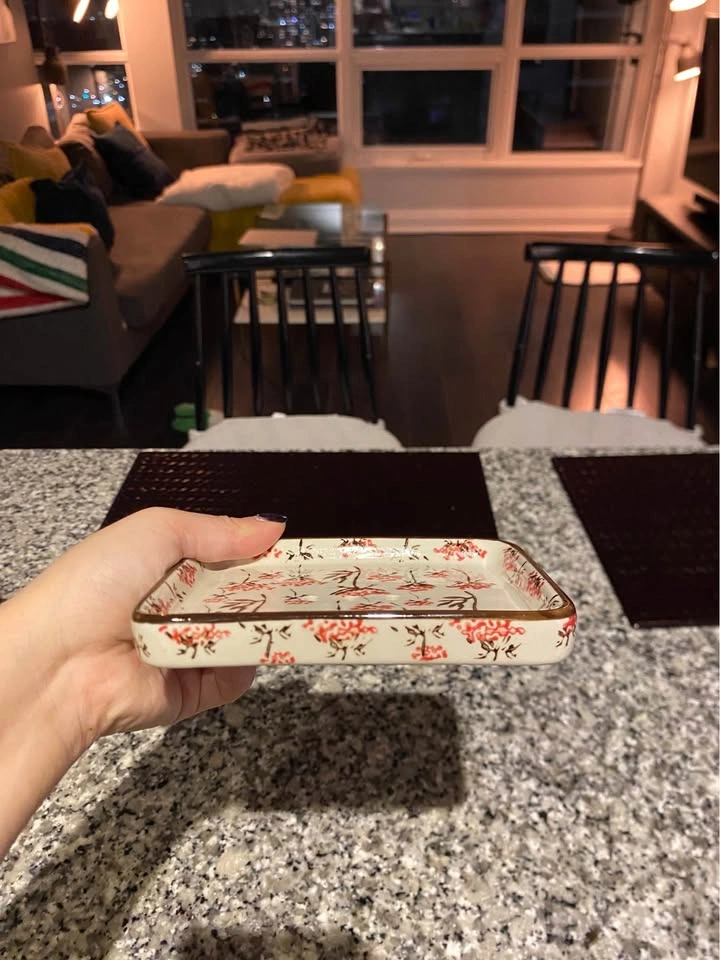 Red Floral Dish Soap Holder from England - photo 2