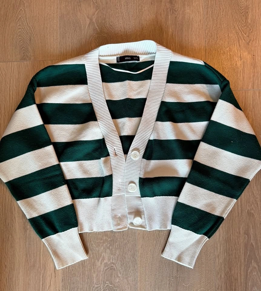 Green and White Cropped Cardigan - Size S