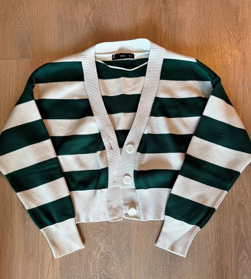 Green and White Cropped Cardigan - Size S