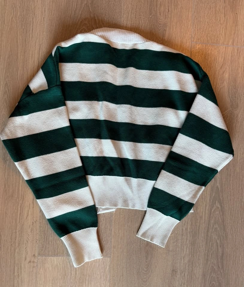 Green and White Cropped Cardigan - Size S - photo 2