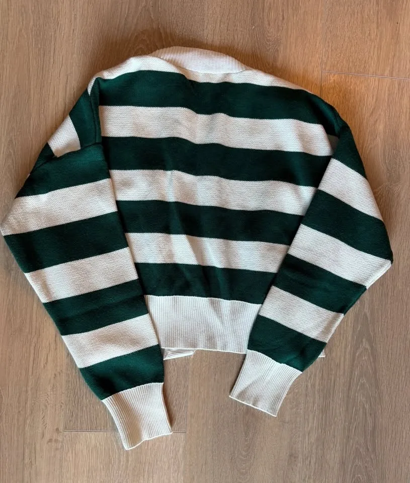 Green and White Cropped Cardigan - Size S - photo 2