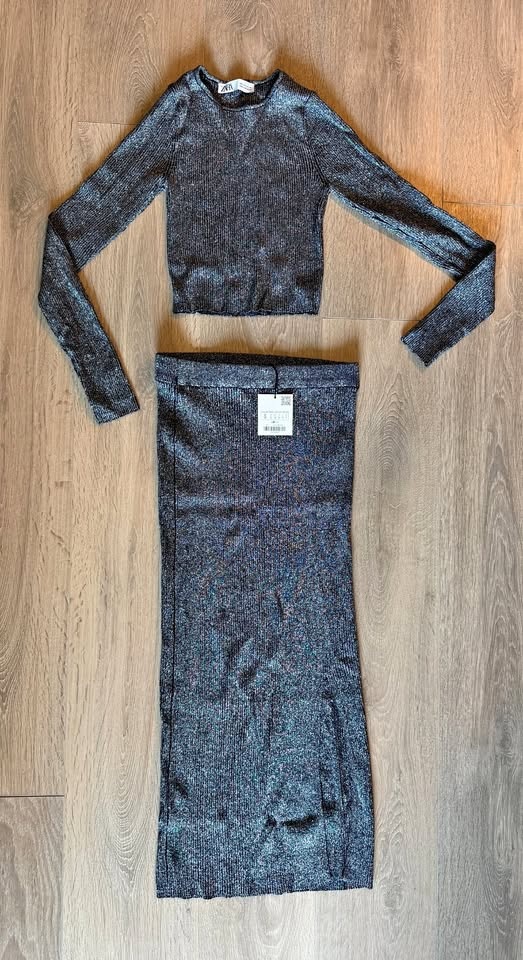 BNWT Zara Metallic Silver 2-piece Set - Size S