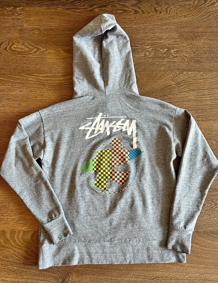 Stussy Vintage Gray Hoodie with Surf Back Graphic - Size S