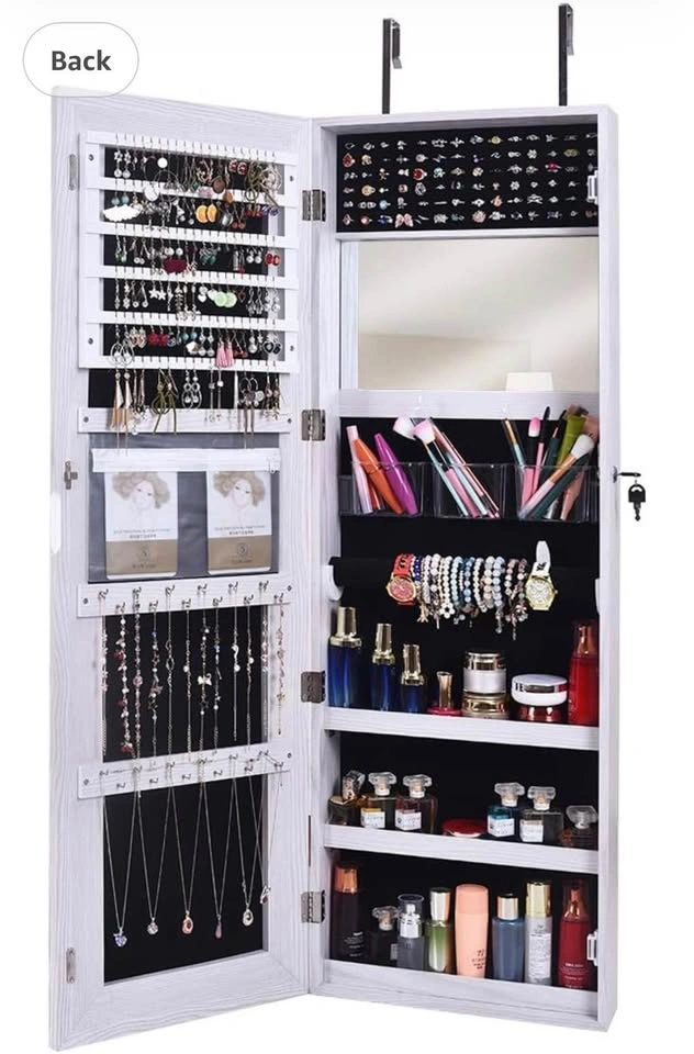 LED Lockable Floor Standing Wooden Jewelry Cabinet Mirror - photo 3