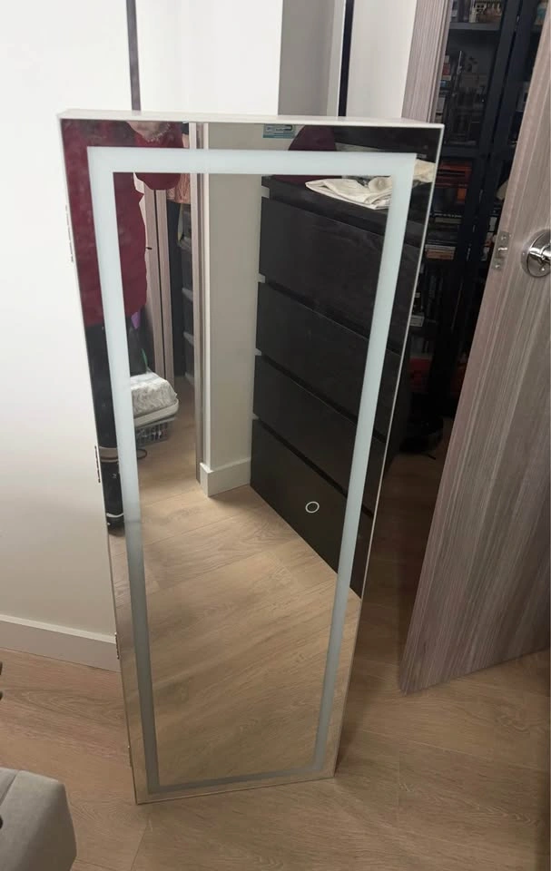LED Lockable Floor Standing Wooden Jewelry Cabinet Mirror - photo 5