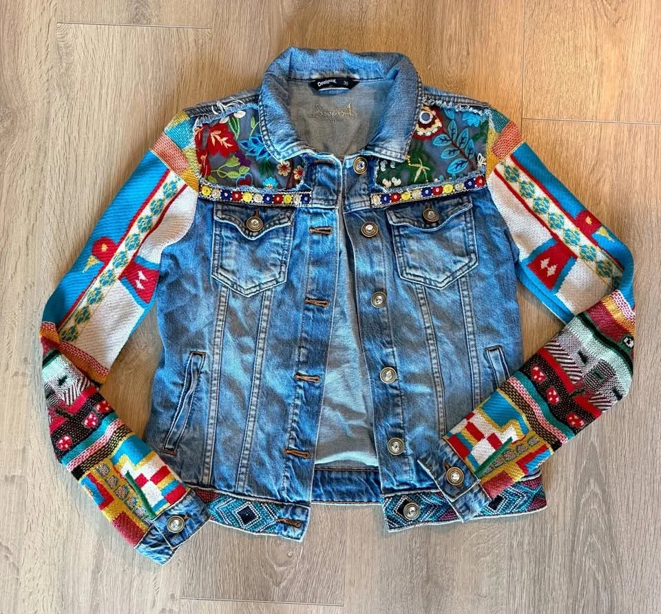 Desigual Embroidered Denim Jacket - Size S