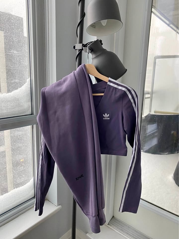 Medium Purple Adidas Sweatsuit Set (Crop Top & Sweatpants)