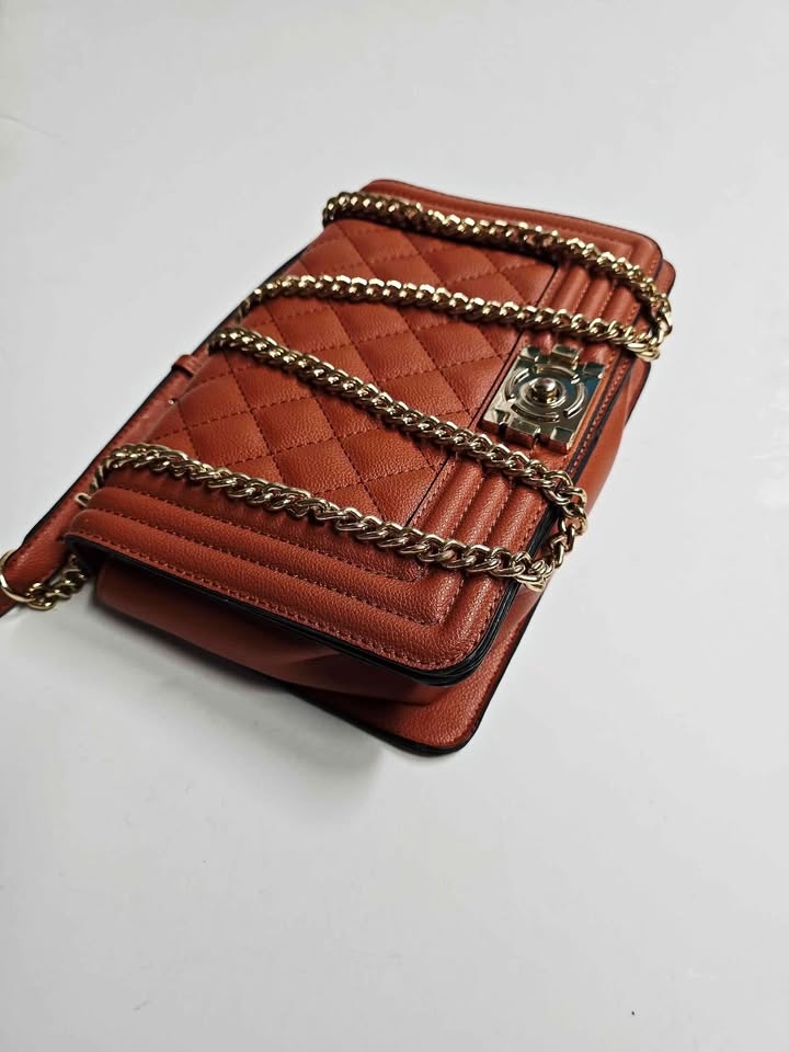 Quilted Purse with Adjustable Straps 'Orangy-Brown'