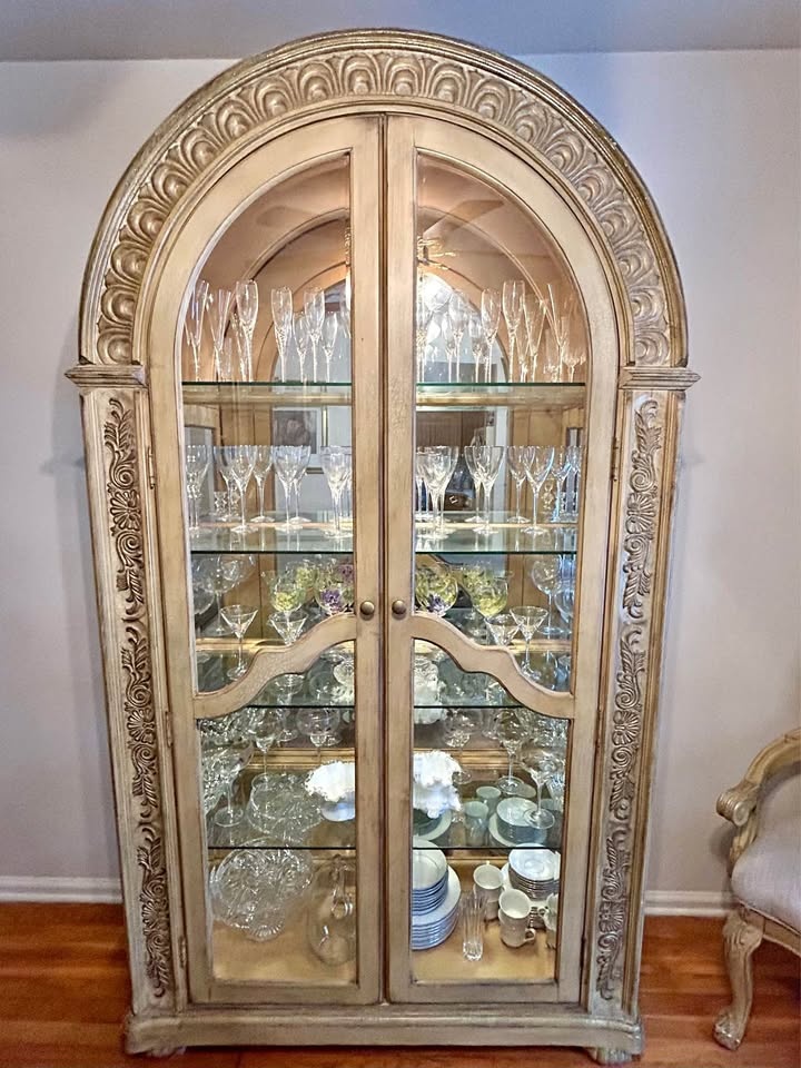 Stunning Arched Wood Lighted Curio China Cabinet