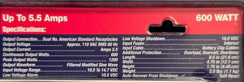 Peak Performance Products Maxpower 600W Power Inverter - photo 3