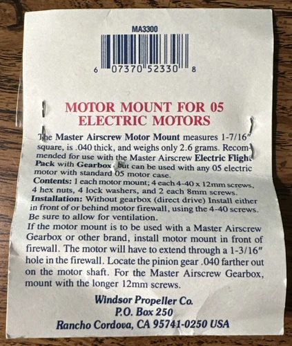 Máster Airscrew MA3300 Motor Mount for 05 Electric Motors - photo 2