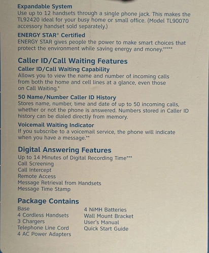 AT&T TL92420 4 Handset Bluetooth Answering System - photo 4