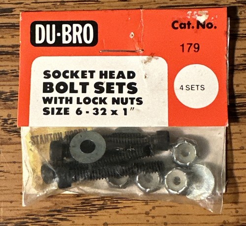 Du-Bro Cat. No. 179 Socket Head Bolt Sets w/ Lock Nuts 6-32 x 1"