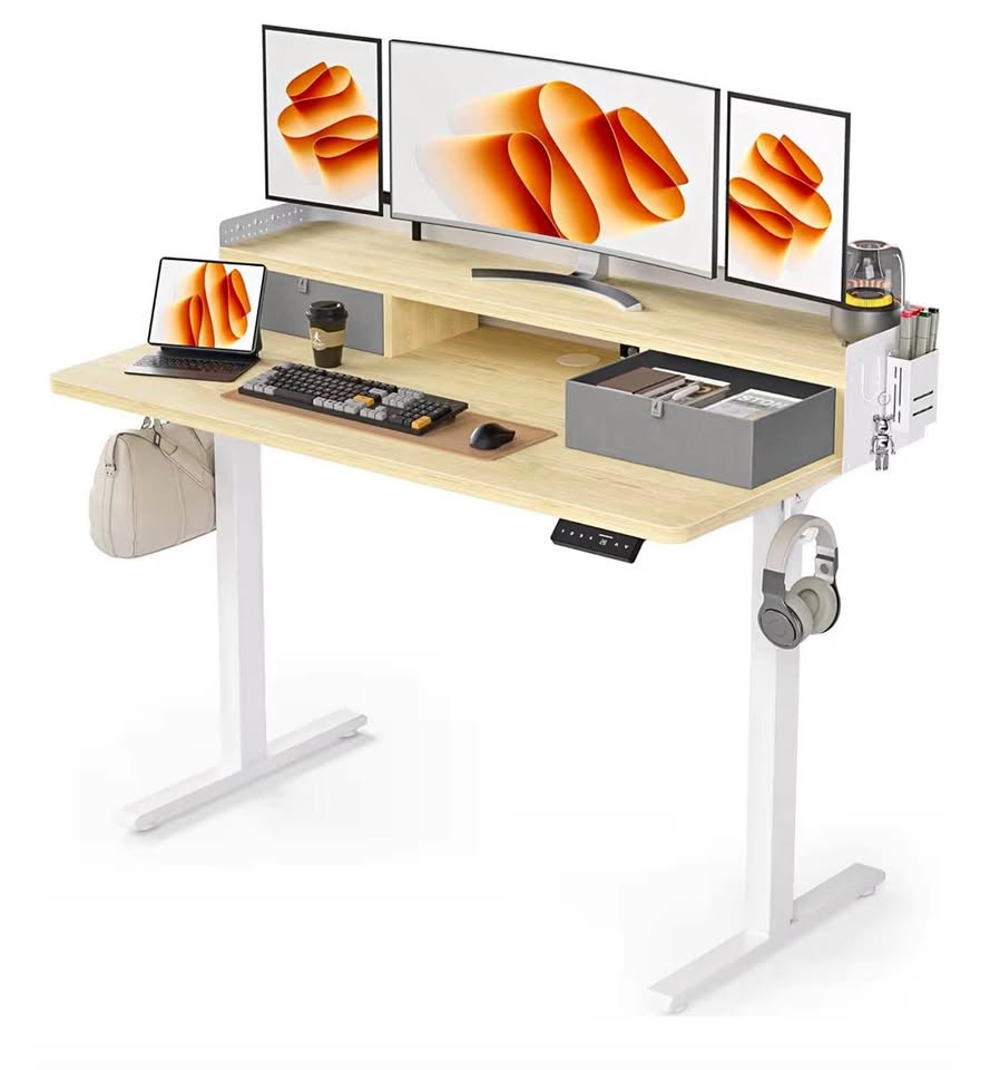 48x24 Electric Standing Desk w/ Drawers & Monitor Shelf (Oak)