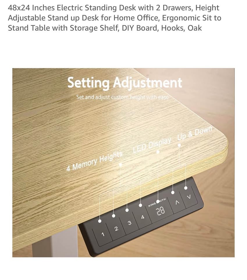 48x24 Electric Standing Desk w/ Drawers & Monitor Shelf (Oak) - photo 4