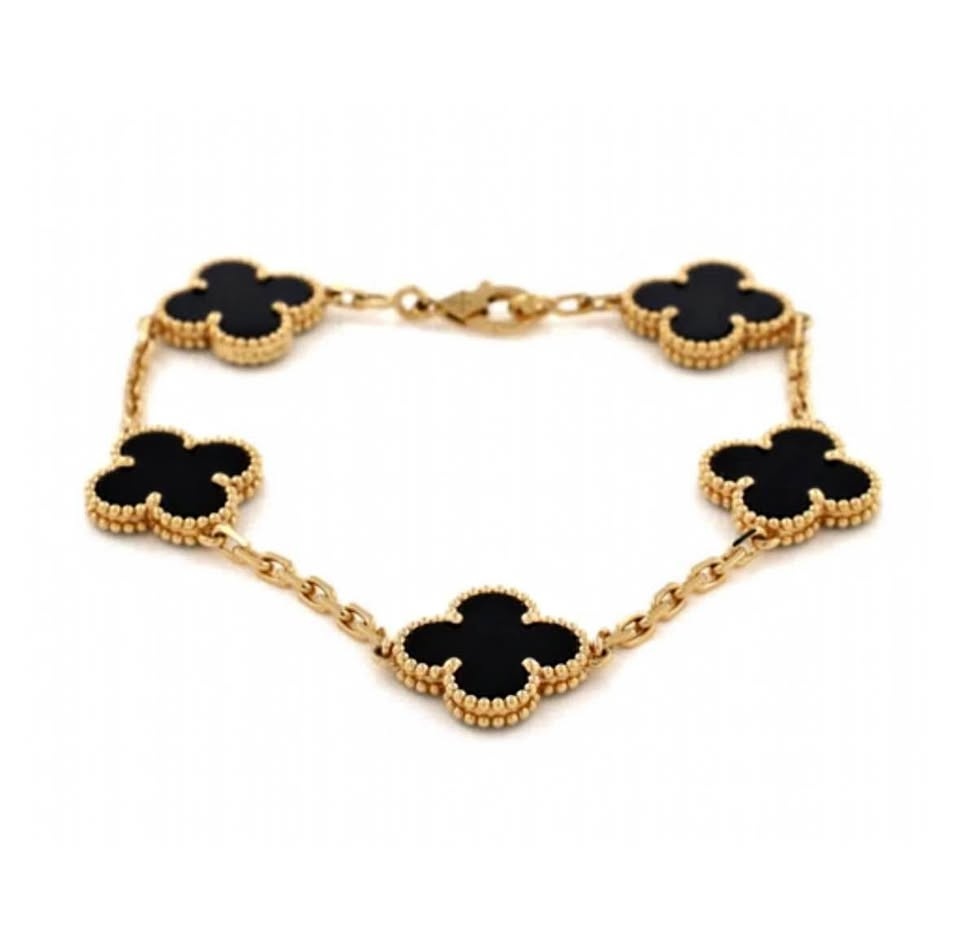 New Van Cleef VCA BLACK ONYX 18k yellow gold 5 clover bracelet
