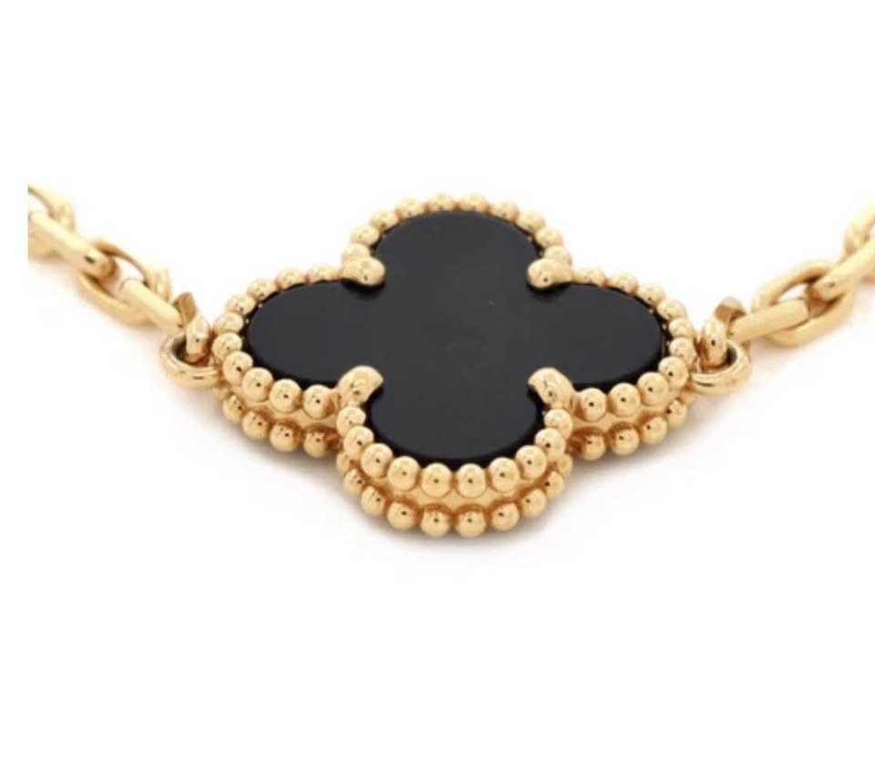 New Van Cleef VCA BLACK ONYX 18k yellow gold 5 clover bracelet - photo 3