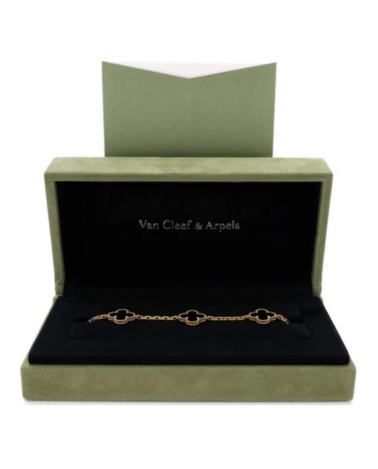 New Van Cleef VCA BLACK ONYX 18k yellow gold 5 clover bracelet - photo 4