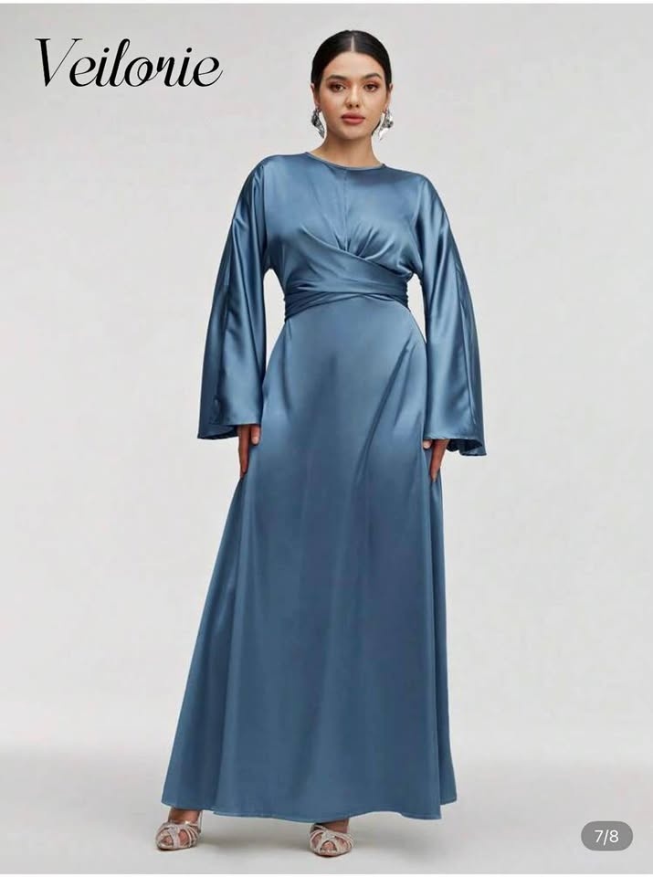 Veilorie Satin Blue Wrap Maxi Dress - US 6 Medium