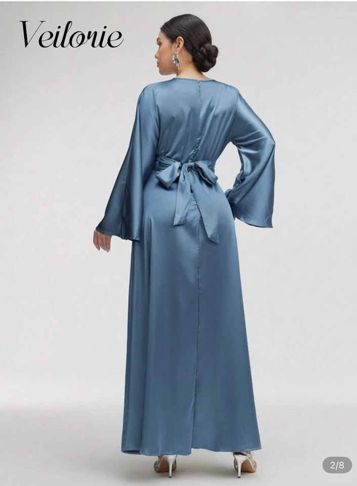 Veilorie Satin Blue Wrap Maxi Dress - US 6 Medium - photo 5