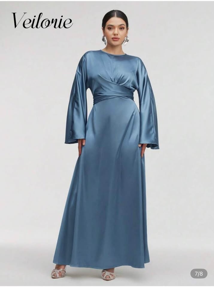 Veilorie Satin Blue Wrap Maxi Dress - Long Sleeve (US 4) - photo 2