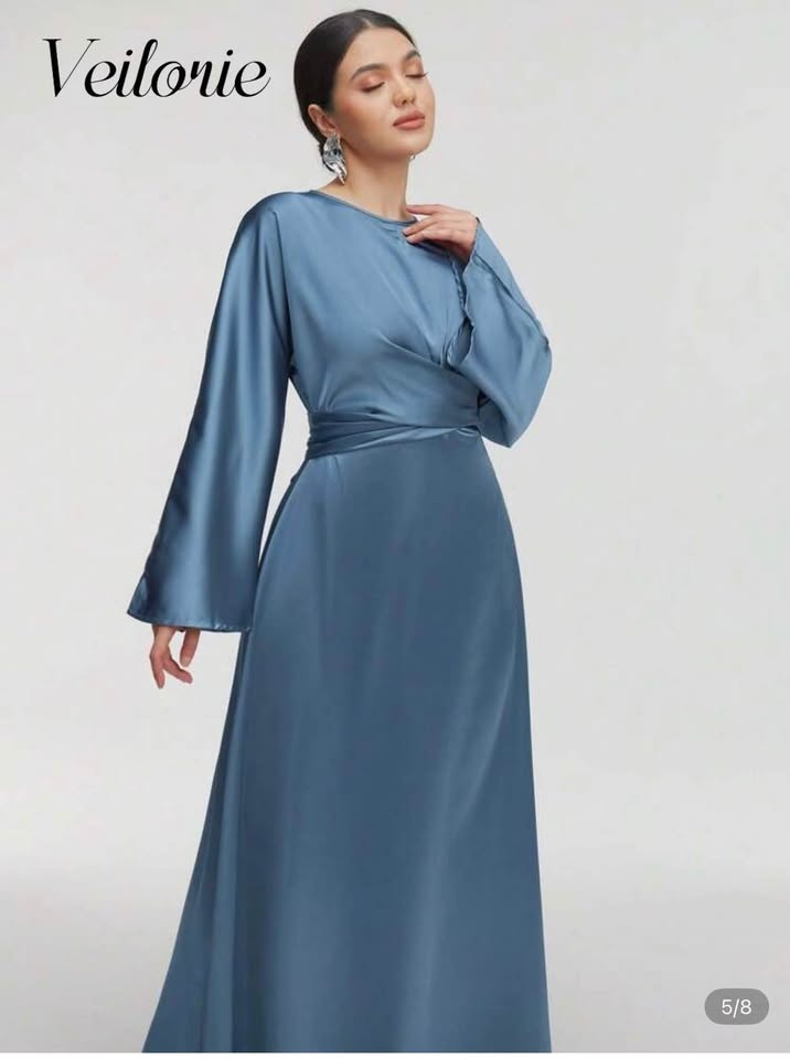 Veilorie Satin Blue Wrap Maxi Dress - Long Sleeve (US 4) - photo 3