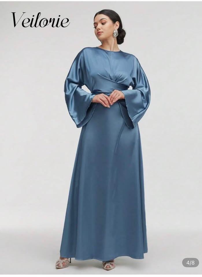 Veilorie Satin Blue Wrap Maxi Dress - Long Sleeve (US 4) - photo 4