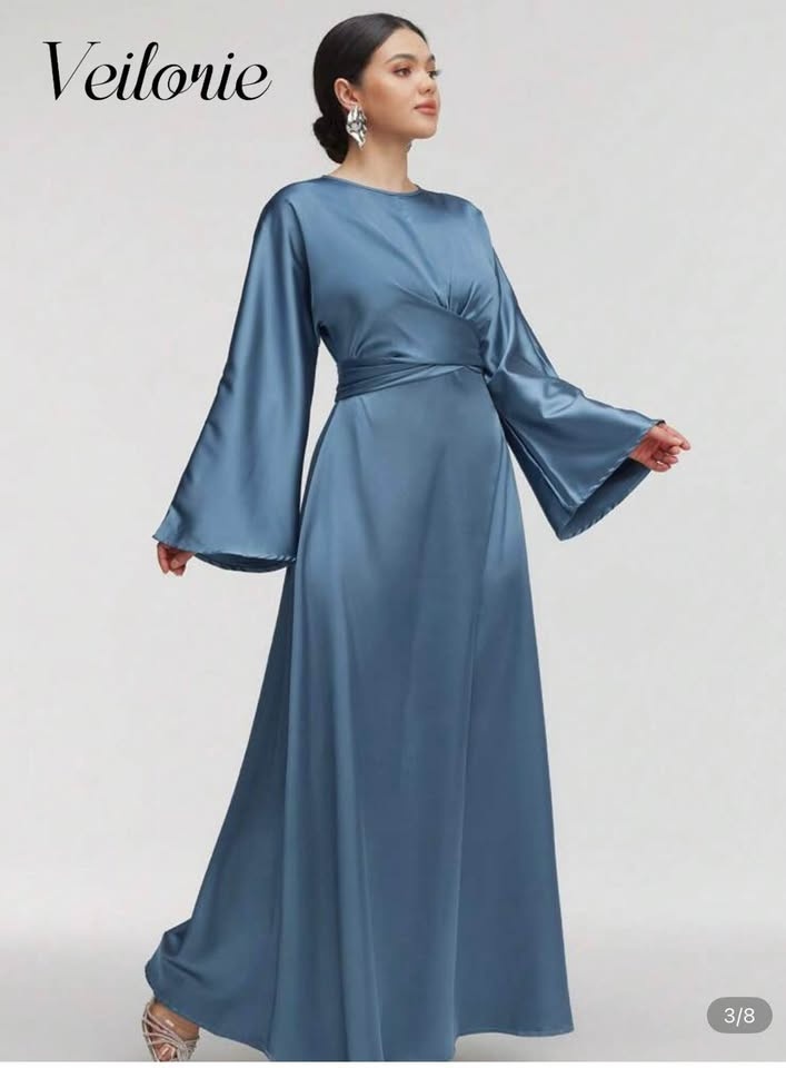Veilorie Satin Blue Wrap Maxi Dress - Long Sleeve (US 4) - photo 5