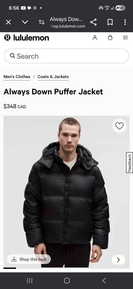 Lululemon Always Down Men's Puffer Jacket Small Black - photo 2