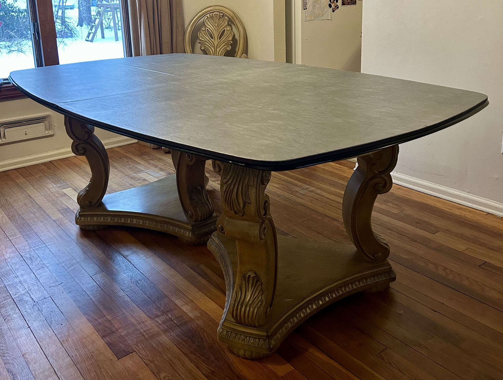 Gorgeous beveled glass top dining set with 2 ornate carved wood - photo 5