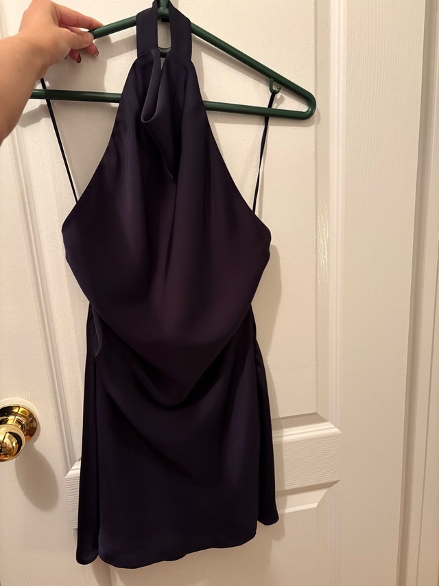 Aritzia Audience Satin Mini Halter Dress - Dark Night Navy