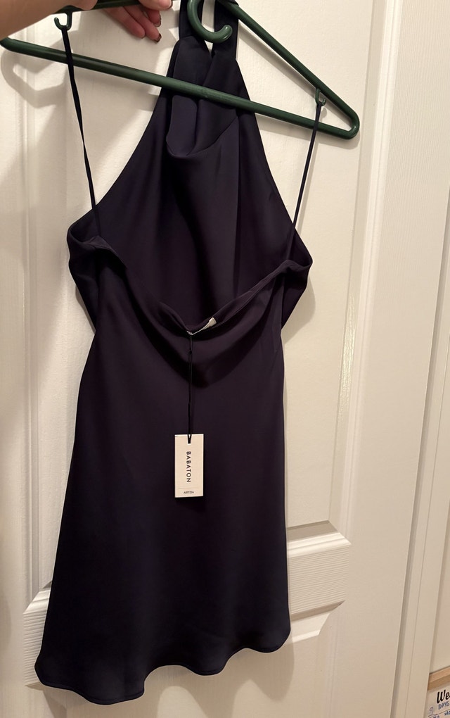 Aritzia Audience Satin Mini Halter Dress - Dark Night Navy - photo 2