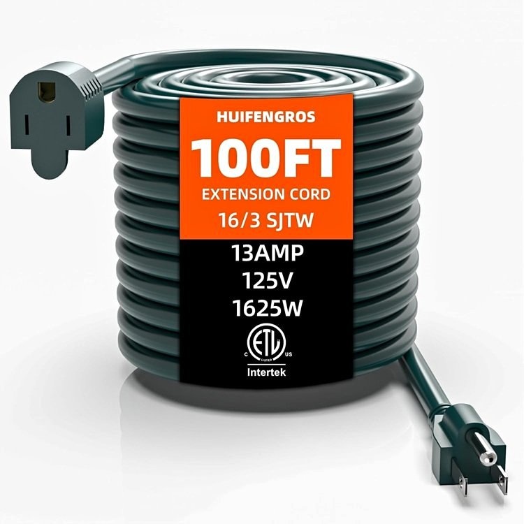 100 FT Green Outdoor Extension Cord - Waterproof