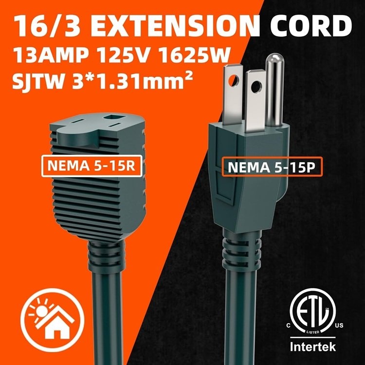 100 FT Green Outdoor Extension Cord - Waterproof - photo 2