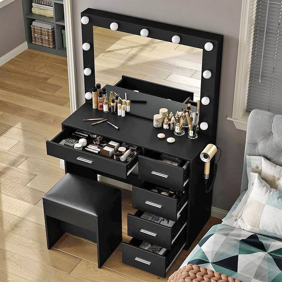 BNIB Black Vanity with Lights and Charging Ports