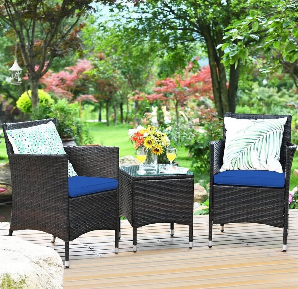 3 Pcs Patio Furniture Set Outdoor Wicker Rattan Set, Navy - photo 2