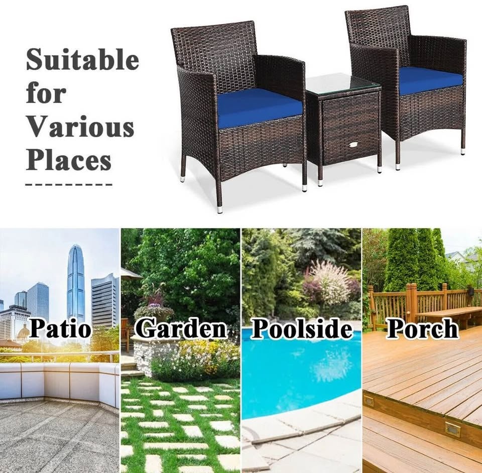 3 Pcs Patio Furniture Set Outdoor Wicker Rattan Set, Navy - photo 3