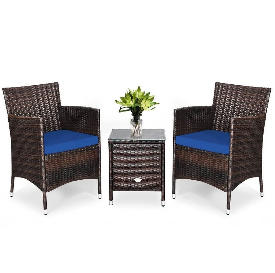 3 Pcs Patio Furniture Set Outdoor Wicker Rattan Set, Navy - photo 4