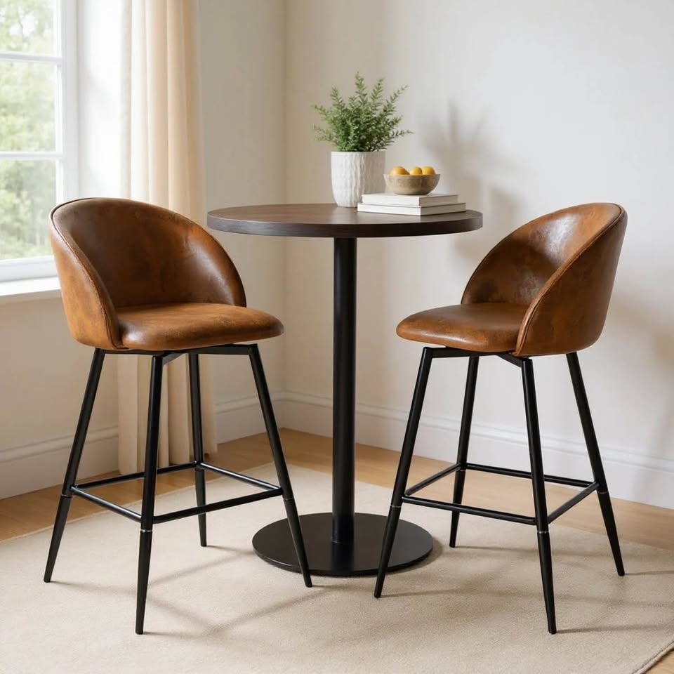 BNIB Set of 2 High Chairs Vintage Brown Suede Fabric - photo 2