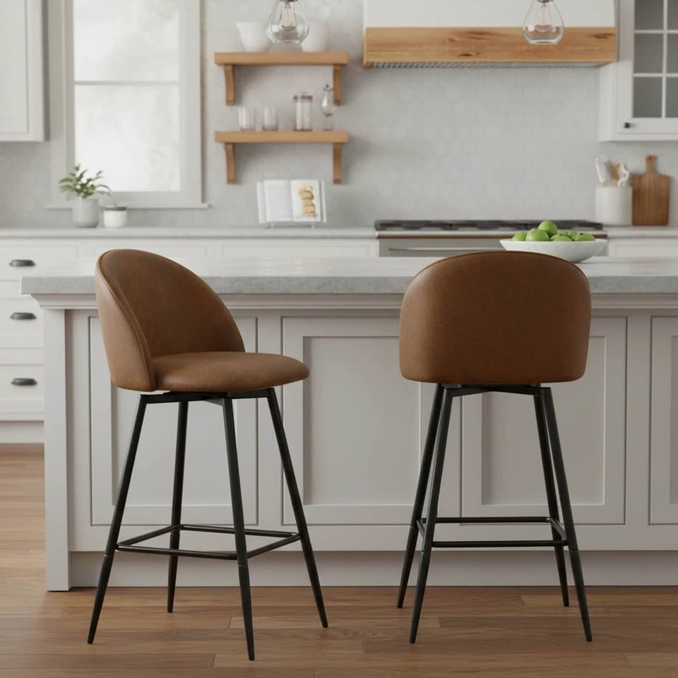 BNIB Set of 2 High Chairs Vintage Brown Suede Fabric - photo 4