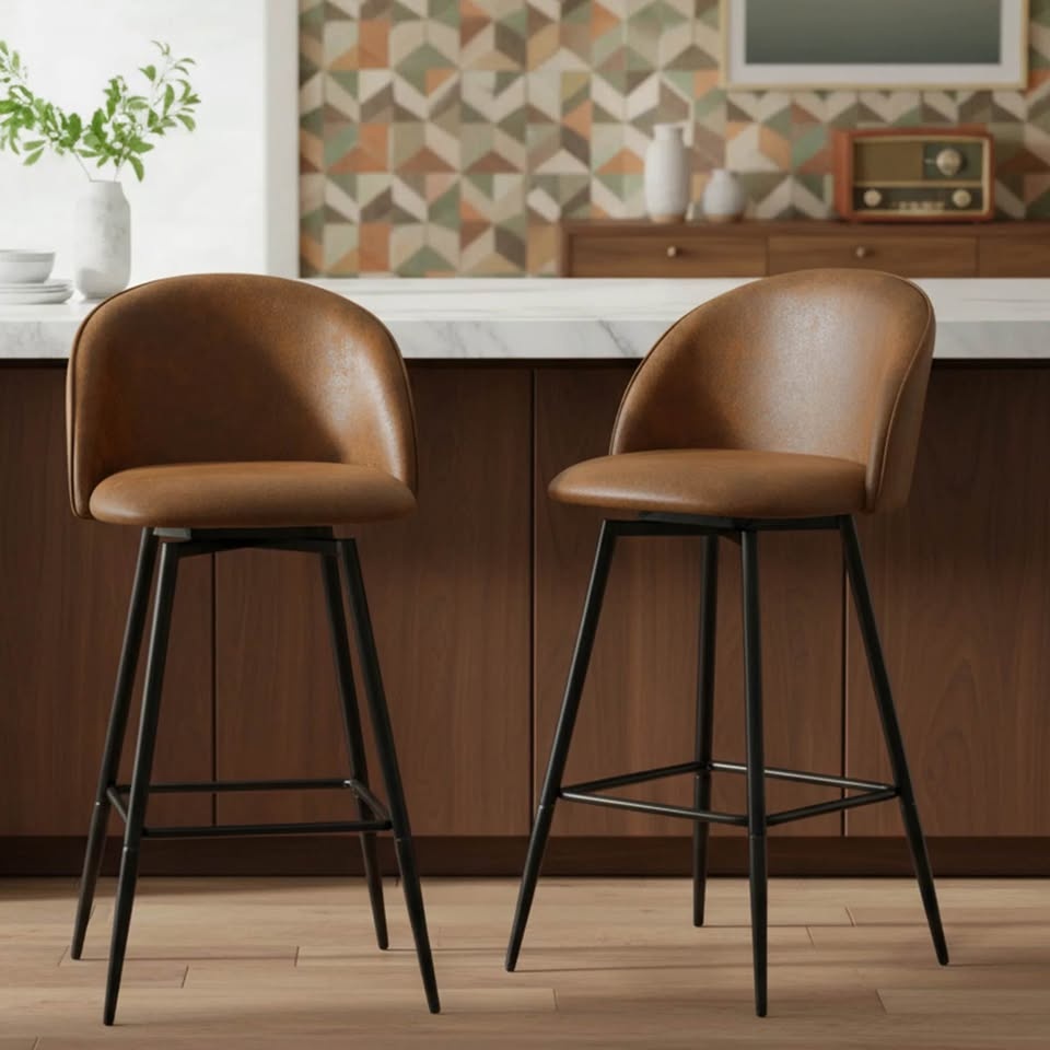 BNIB Set of 2 High Chairs Vintage Brown Suede Fabric - photo 5