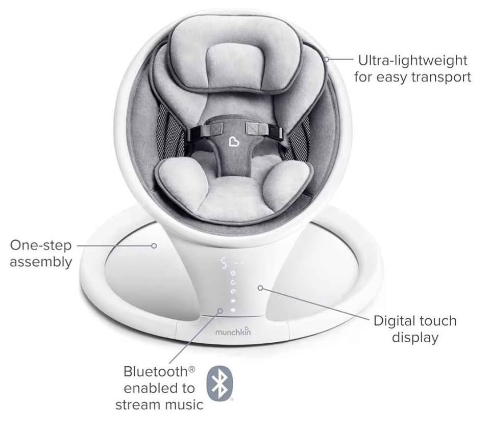 MUNCHKIN lightweight SMART bluetooth baby SWING - WHITE/GREY - photo 4